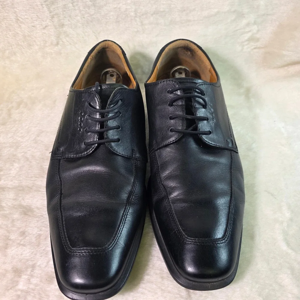 ECCO Oxford Dress Shoes Black Leather Square Toe Bicycle Toe Mens 46 12 12.5